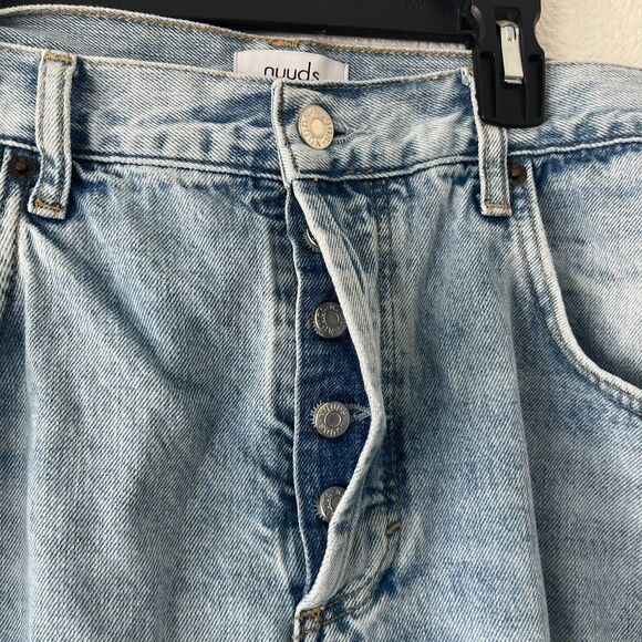 Nuuds Baggy Jeans Women's 34 Blue Denim Cotton Distressed Thrashed Frayed Hem - Picture 4 of 8